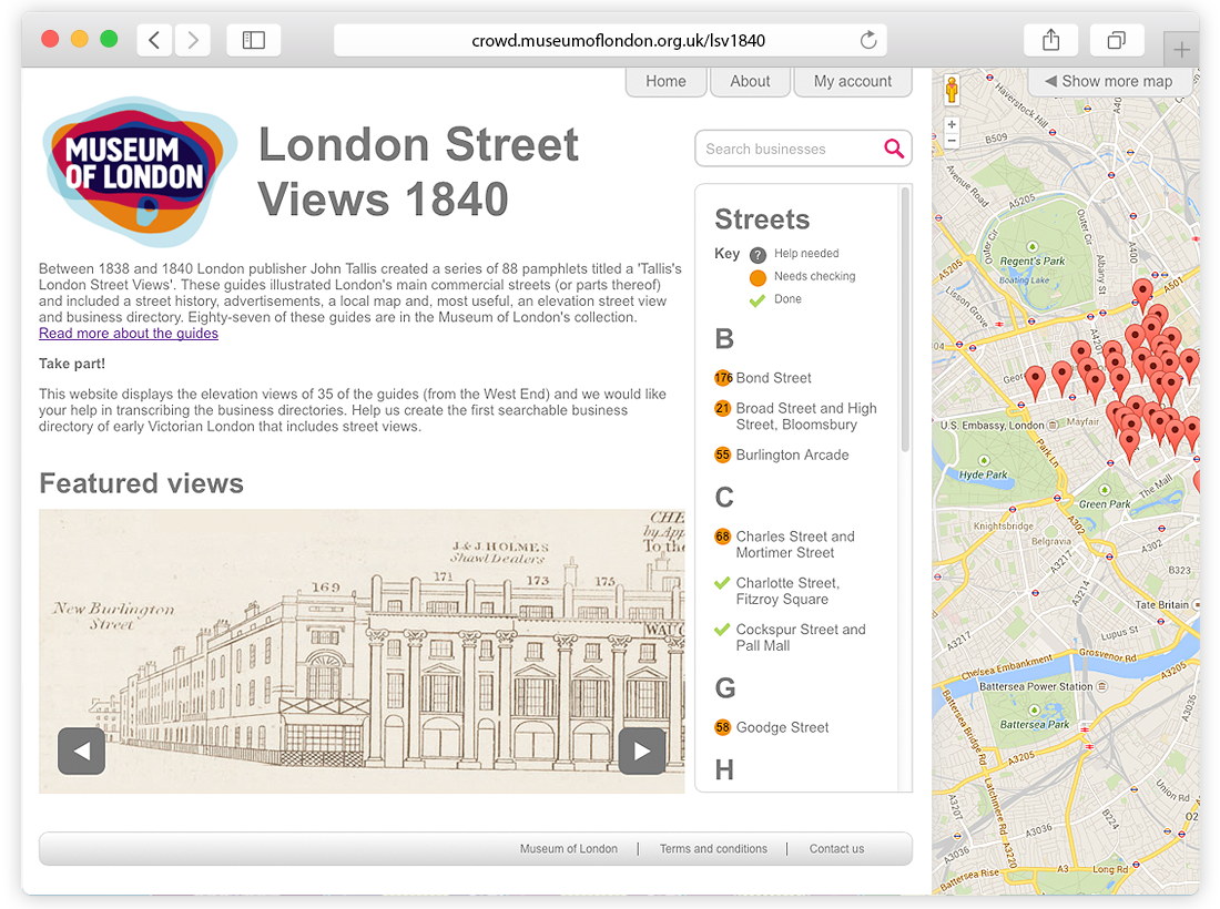 Museum of London ‘London Street Views 1840’ Website Design and Programming image