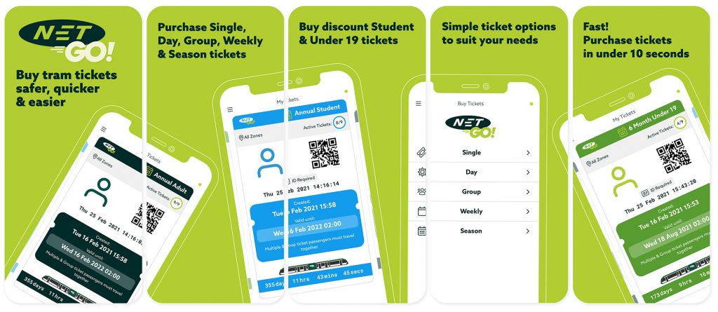 Screenshots of the NETGO! app - mobile ticketing solution designed by Gooii Ltd