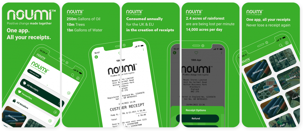 Screenshots of the NOUMI app - retail solution designed by Gooii Ltd