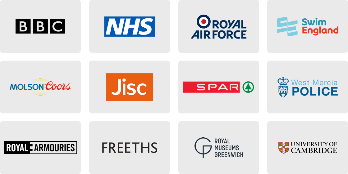 BBC, NHS, RAF, Swim England, Molson Coors, Jisc, Spar, UK Police, Royal Armouries, Royal Museums, Cambridge University - clients of digital agency Gooii